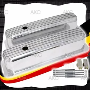 POLISHED FINNED CENTER BOLT TALL VALVE COVERS FOR 1987-1997 CHEVY SB 5.0L 5.7L - Picture 1 of 1