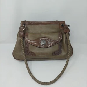 Bueno Olive Green Brown Leather Mixed Media Shoulder Bag Filagree Braided Straps - Picture 1 of 17