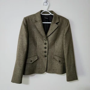 Isabella DeMarco Womens Wool Herringbone Blazer Jacket Olive Green Size 12P - Picture 1 of 9