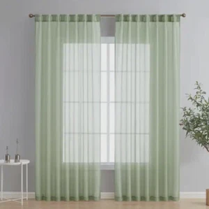 JCP  LIZETTE  PINCH PLEAT SHEER CURTAIN PANEL PAIR DUSTY JADE   144"X 95"  NEW - Picture 1 of 3