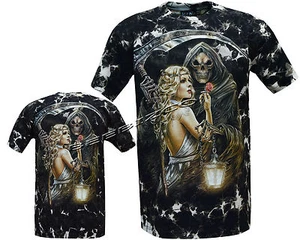 Camiseta Grim Reaper con niña rubia que brilla en la oscuridad tatuaje tinte M - XL - Imagen 1 de 3