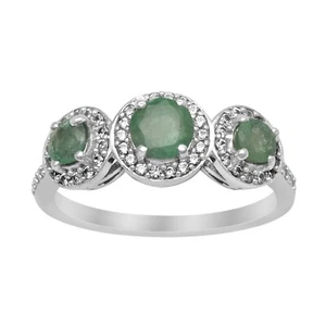 Round Emerald Gemstone 925 Sterling Silver Solitaire Ring Bridal Gift For Her - Picture 1 of 7