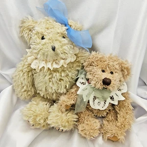 Set 2 peluche orsacchiotto vintage collari pizzo marrone chiaro 5" e 7" - Foto 1 di 24