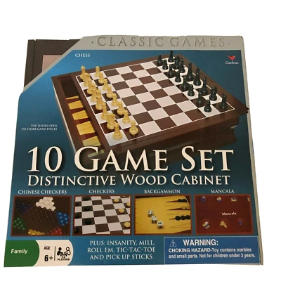 Cardinal 10 Game Set Wood Cabinet Sealed Chess Checkers Mancala Classic New Gift - Image 1 of 4