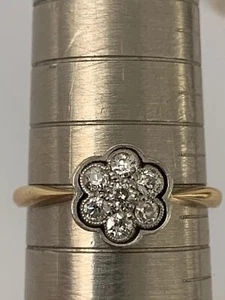 Exquisiter feiner edwardianischer 14K Gold FN & Lab Created Diamant Gänseblümchen Cluster Ring - Bild 1 von 9
