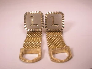 L Monogram Initial Letter Vintage Mesh Wraparound Watchband SWANK Cuff Links - Picture 1 of 8