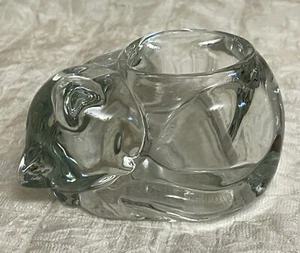 INDIANA GLASS Crystal Clear Cat Kitten Votive Candle Holder #4458 Length 4.5" - Picture 1 of 10