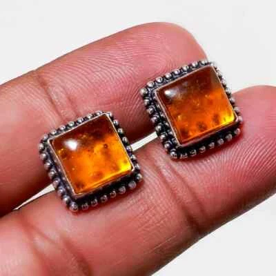 Gemelos de plata de ley 925 con piedras preciosas de ámbar báltico regalo especial para hombre Foto 1 de 4