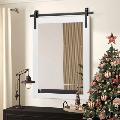 Farmhouse Bathroom Mirror, White Rustic Square Mirror for Wall Wood Framed Vanit - Image 1 of 4