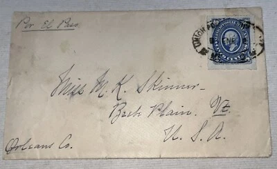 Mexico 5 Cents Blue Hidalgo Cover To Vermont USA January 1886 Via El Paso Texas - Image 1 of 2