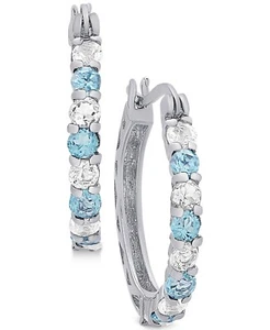 Orecchini MACYS in argento sterling con topazio blu e bianco $100 NUOVI - Foto 1 di 5