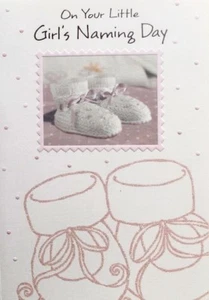 Grußkarte zum Namenstag Ihres kleinen Mädchens, Babyschuhe, Eltern, nagelneu - Bild 1 von 1