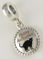 HAPPY HALLOWEEN Black Cat PANDORA Silver/ENAMEL Dangle Charm/Bead NEW w GIFT BOX