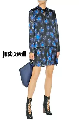JUST CAVALLI ~ NUEVO Vestido Estampado Estrellas Semi Transparente ~ Talla: M; It: 40 ~ AUTÉNTICO Foto 1 de 4