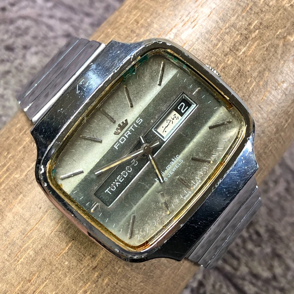 Vintage Fortis Men Dress Tuxedo 3 HiFi-Matic Silver Tone Automatic 37mm Watch 7" - Image 1 of 4