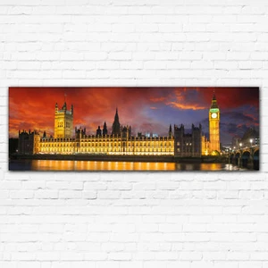 Red Sunset over Golden Houses of Parliament London Wide Canvas Print Wall Art - Picture 1 of 4