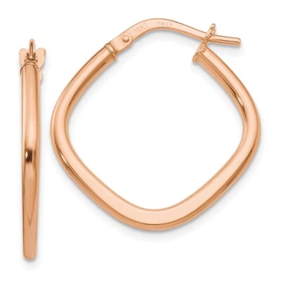 10K Rose Gold Polished Square Hoop Earrings 1.19g, L-21.5mm, W-8mm for Mom - Image 1 of 4
