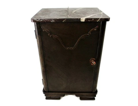 Antique Art Deco Art Nouveau Brown Marble top Side Cabinet Table Nightstand Stun Cover