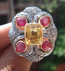 Victorian 2.10ct Rose Cut Diamond Golden Topaz Ruby Ring Vintage Jewelry