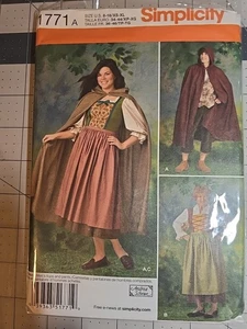 Simplicity #1771 UNISEX PEASANT COSTUME CAPE HOOD Sewing Pattern Uncut Size 8-18 - Picture 1 of 2