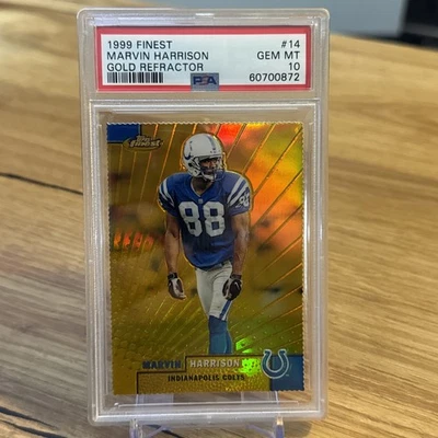 1999 Topps Finest GOLD REFRACTOR #ED 3/100 Marvin Harrison PSA 10 GEM MINT POP 2 - Image 1 of 3
