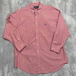Camisa Ralph Lauren Para Hombres 17 32/33 Coral Cuadros Manga Larga Con Botones Logo de Poni - Imagen 1 de 6