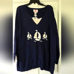 Maglione barca a vela vintage Quacker Factory, nuovo con etichetta taglia 2X - Foto 1 di 7