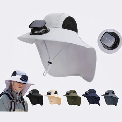 SolarFan Hat Men Wide Brim Sun Fishing Outdoor Bucket Rechargeable W/ Solar Fan - Image 1 of 4