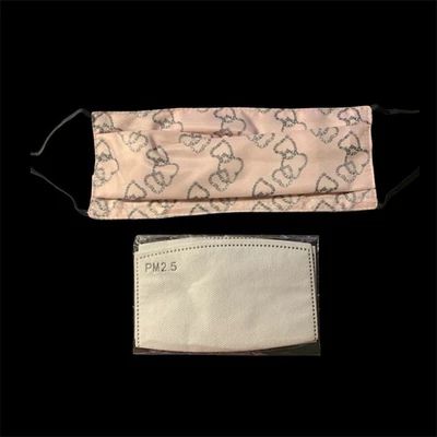 Женская розовая многоразовая и моющаяся маска для лица с узором в виде сердца с 2 фильтрами - Изображение 1 из 2