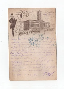 1885 Dt. Reich litografía temprana tarjeta precursora saludo desde Berlín + ayuntamiento a París - Imagen 1 de 2