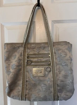 Bolso de Hombro COACH Poppy Signature Plata Brillante Jacquard Diseñador 14439 Foto 1 de 4