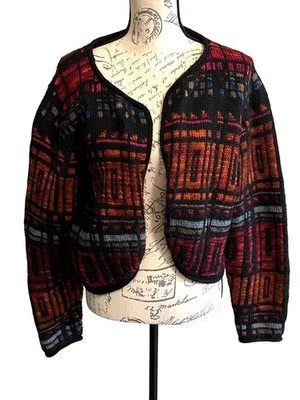 Peruvian Connection Cropped  Open Cardigan Sweater Wool Rainbow Stain Glass XL - Image 1 of 4