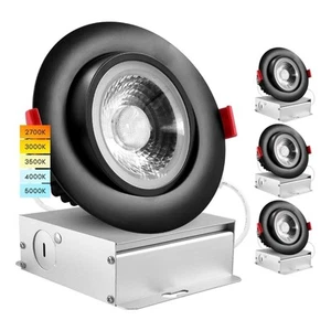 Luxrite 4" Gimbal LED Recessed Light 11W=75W 5CCT 1000LM, Dimmable Black 4 Pack - Picture 1 of 7