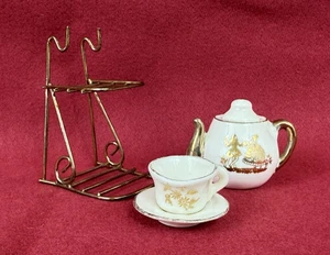 Rossetti Porcelain Miniature Tea Set with Metal Rack Occupy Japan WWII Era - Bild 1 von 12