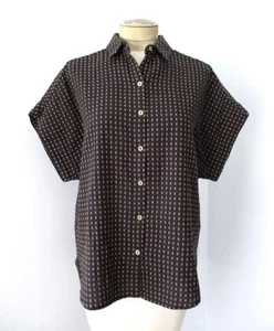 NWT $120 It Is Well LA Black Boxy Blouse Top Shirt Brown Hashtag Embroidery L - Picture 1 of 7