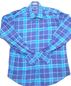 Bugatchi Shirt Mens Size L Blue Plaid Shaped Fit Button Up Long Sleeve - Picture 1 of 9