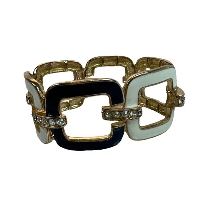 Enamel Stretch Bracelet Rhinestone Costume Fashion Jewelry Chunky VTG Multicolor - Image 1 of 4