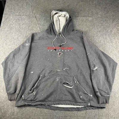 VTG Reebok Atlanta Falcons NFL Football Hoodie Distressed Thrashed Grey Size 3XL - Image 1 of 4