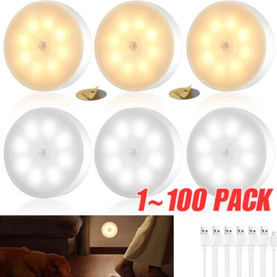 Luz LED Sensor de Movimiento USB Recargable PIR Armario de Pared Escalera Luz Nocturna Lámpara Foto 1 de 4