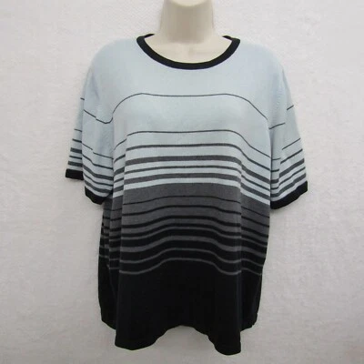 Blusa Top Vestido Granero Mujer Talla 18/20 Azul Negro Rayas Manga Corta Suelta Foto 1 de 4