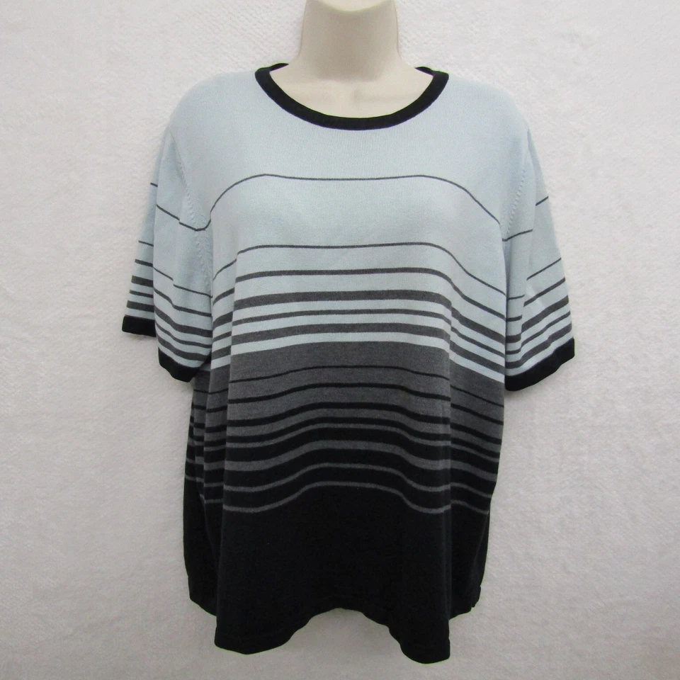 Blusa Top Vestido Granero Mujer Talla 18/20 Azul Negro Rayas Manga Corta Suelta Foto 1 de 4