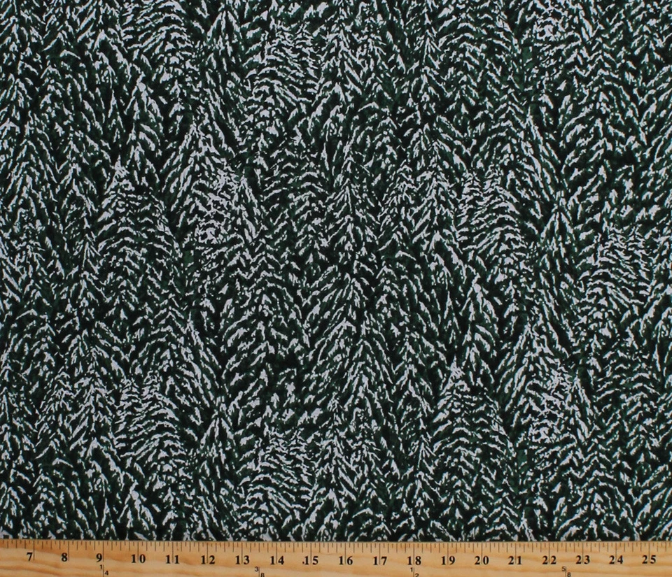 Pine Trees Snow Covered Branches Winter Cotton Fabric Print by the Yard D388.11 - Image 1 of 1