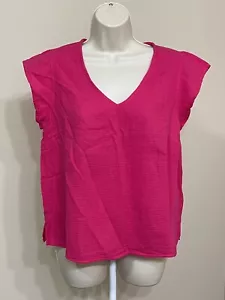 Three Dots Women’s Pink Fuchsia V-Neck Short Sleeve Comfort Soft T-Shirt s M - Picture 1 of 10