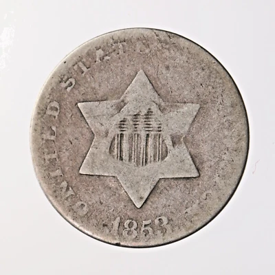 Raw 1853 Three Cent Silver 3CS Uncertified Ungraded Silver Type Coin - Image 1 of 2