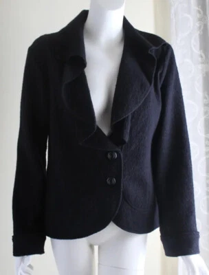 Elena Solano Sz M Unusual BLACK Boiled Boucle Wool Chic Romantic Sweater Jacket  - Image 1 of 4