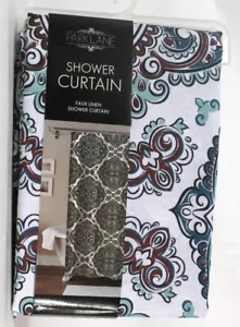 1 Count ParkLane Medallion Multicolored Faux Linen Shower Curtain 72" X 72"  - Picture 1 of 1