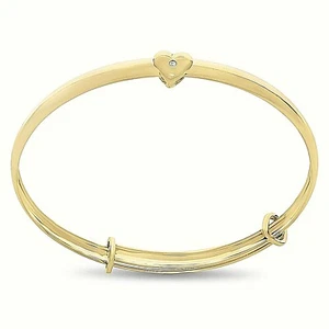 Children's 9ct Gold Diamond Heart Slider Bangle Kids Love Bracelet Gift Box - Picture 1 of 14