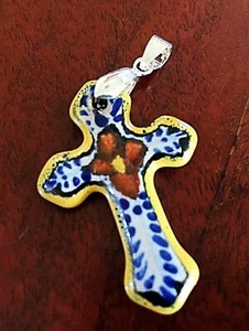Cruz Floreado (Cruz Floral) Talavera Hecho a Mano Crucifijo Cruz Colgante Dije  - Imagen 1 de 1