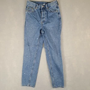 Divided by H&M Jeans Women's Size 2 (24x25.5) Button Fly Bling Rhinestone Blue - Picture 1 of 11
