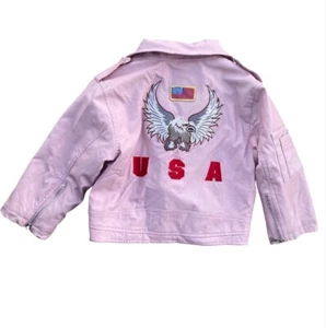 Pink Faux Leather Girls Moto Jacket 7T Biker Kids Eagle U.S.A. Flag - Picture 1 of 8